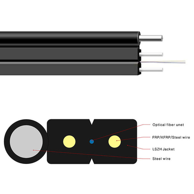 4 Hilo SM FTTH Drop Cable GJYXCH-1B6 G657A2 Kabel Drop Fiber Optik Luar Ruangan Dengan Messenger