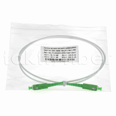 EN50575 CPR Sertifikasi SC APC Fiber Optic Patchcord Armored Fiber Optic Patch Leads Simplex 3,0mm LSZH Jaket Putih