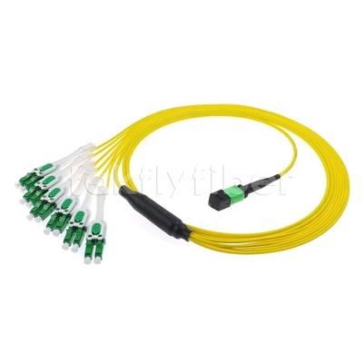 12F MPO-6x LC APC DX Uniboot SM Fiber Optic Patch Cord dengan Nikel Sleeve 3,0mm Diameter