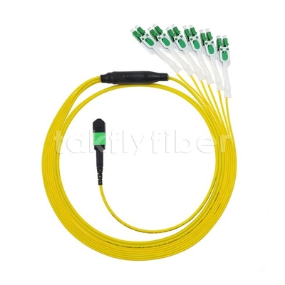 12F MPO-6x LC APC DX Uniboot SM Fiber Optic Patch Cord dengan Nikel Sleeve 3,0mm Diameter