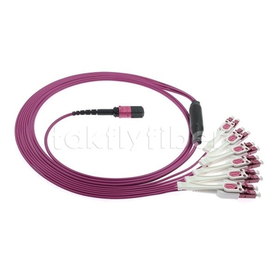 12F MPO/MTP-LC APC DX Uniboot OM4 Fiber Optic Patch Cord untuk Data Center -40°C sampai 85°C