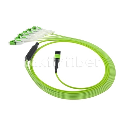 MPO / MTP Pria atau Wanita OM5 Fiber Optic Patch Cord 12F LC APC DX Uniboot