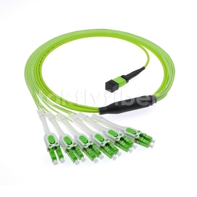 MPO / MTP Pria atau Wanita OM5 Fiber Optic Patch Cord 12F LC APC DX Uniboot