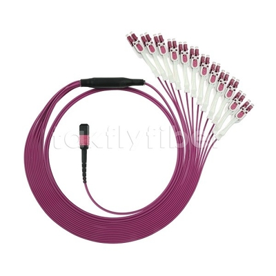24F MTP 12x LC DX Uniboot OM4 Fiber Patch Cord Untuk Jaringan Kecepatan Tinggi