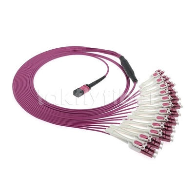 24F MTP 12x LC DX Uniboot OM4 Fiber Patch Cord Untuk Jaringan Kecepatan Tinggi