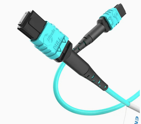 MTP Kompatibel Om3 MPO ke MPO Kabel Serat Optik untuk Qsfp+Transceiver Komunikasi 5g Tipe B