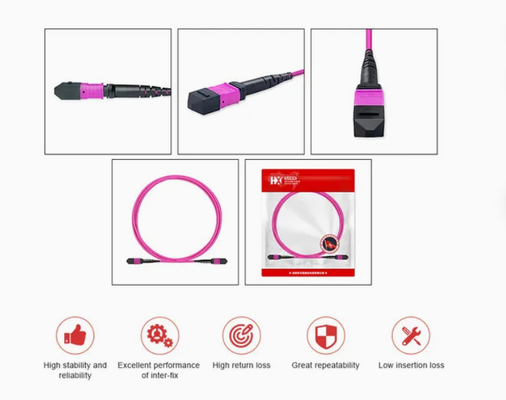 Fleksibel MPO/MTP 12 Serat Serat Optik Patch Cord -20C- 70C untuk Lingkungan yang Berbeda