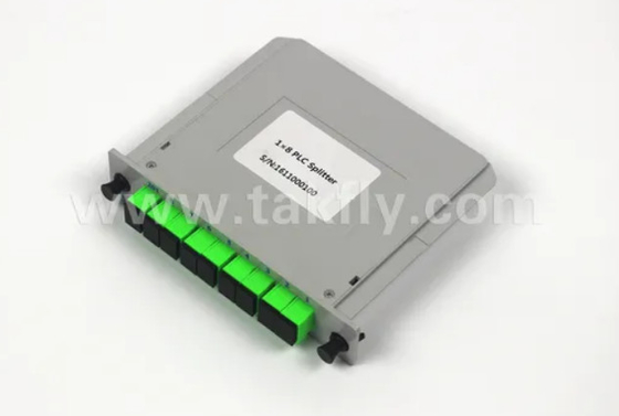 1*8 Single Mode G657A1 Fiber Casette Type LGX PLC Splitter dengan Konektor Sc/APC Keandalan dan stabilitas tinggi