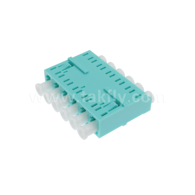LC/PC 6 Way Adapter, MM OM3 ((Aqua), OM4 ((Violet) Biru, Tanpa Flange