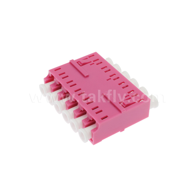 LC/PC 6 Way Adapter, MM OM3 ((Aqua), OM4 ((Violet) Biru, Tanpa Flange