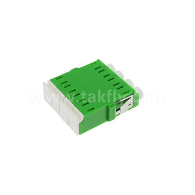 4 Port Densitas Tinggi LC/APC Quad Type Inner Shutter Adapter Single Mode OS2, Hijau Tanpa Flange untuk Jaringan
