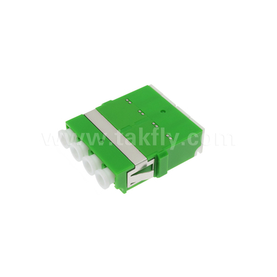 4 Port Densitas Tinggi LC/APC Quad Type Inner Shutter Adapter Single Mode OS2, Hijau Tanpa Flange untuk Jaringan