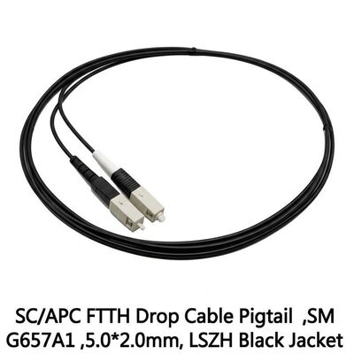 SC/APC FTTH Drop Cable Pigtail dengan Serat G657A1 dan LSZH Black Jacket untuk Konektivitas yang andal