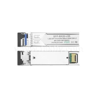 Modul Transceiver SFP 1.25gbps 20km LC Jangkauan Tx1310nm/Rx1550nm Dua Arah untuk Pusat Data FTTH FTTX