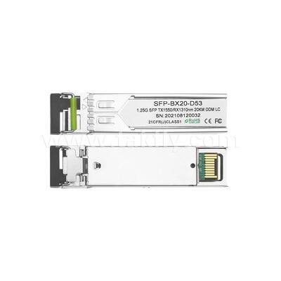 Modul Transceiver SFP 1.25gbps 20km LC Jangkauan Tx1310nm/Rx1550nm Dua Arah untuk Pusat Data FTTH FTTX