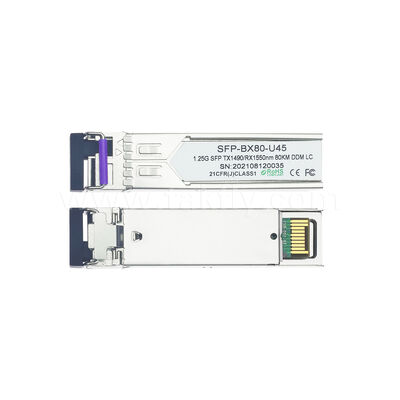 SFP 1.25gbps 80km LC Reach Tx1490nm/Rx1550nm Bi-Directional Optical Transceiver untuk Pusat Data FTTX