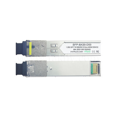 SFP Optical Transceiver Module 1.25Gbps 20KM SC Bi-Directional untuk Pusat Data FTTH FTTX