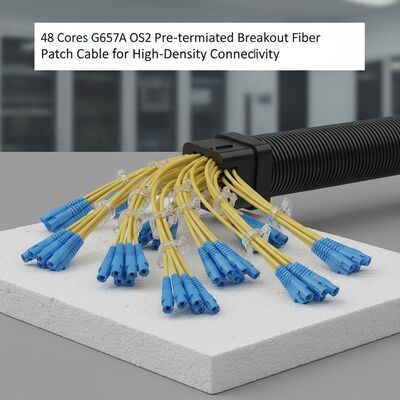 48 Core G657A OS2 Pre-terminated Breakout Fiber Patch Cable untuk Konektivitas Densitas Tinggi