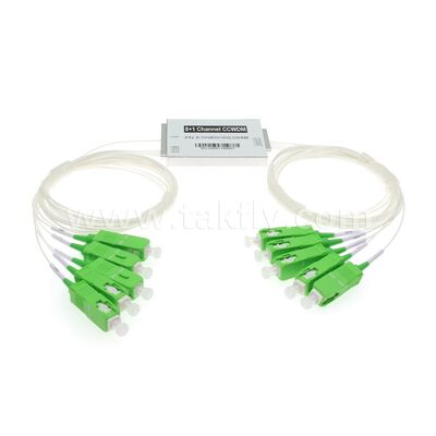 CCWDM 8 + 1 Saluran Multiplexer Divisi Panjang Gelombang Kasar Kompak G657A1 Serat Optik untuk Pusat Data FTTX