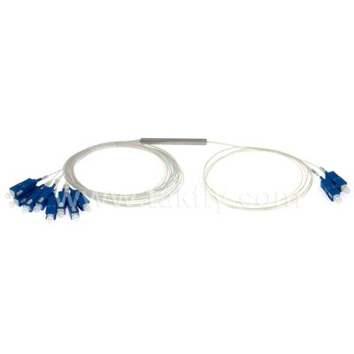 PLC Splitter 2*N Tabung Baja SC APC/UPC 0.9mm Serat Optik untuk Pusat Data Telekomunikasi FTTX