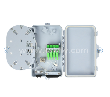 Fiber Optic Termination Box FTKS-1805-04A, 4 SC/APC SM SX Adapter, Pigtail dipasang, FTTH FTTx Splicing Distribution Splitting Storage Cables Management Enclosure Wall Mount