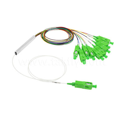 1×9 Channel PLC Splitter dengan Serat 0,9mm untuk Jaringan Distribusi Optik FTTH/FTTX