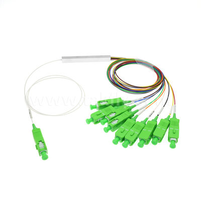 1×9 Channel PLC Splitter dengan Serat 0,9mm untuk Jaringan Distribusi Optik FTTH/FTTX