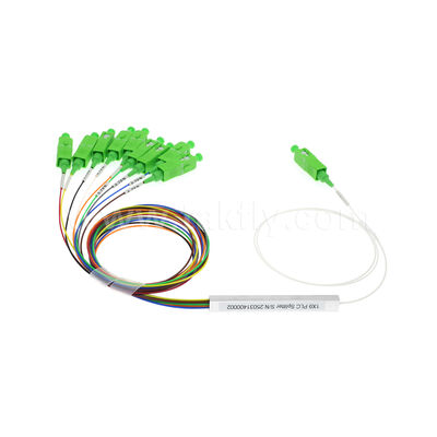 1×9 Channel PLC Splitter dengan Serat 0,9mm untuk Jaringan Distribusi Optik FTTH/FTTX