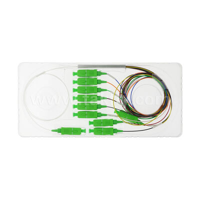 1×9 Channel PLC Splitter dengan Serat 0,9mm untuk Jaringan Distribusi Optik FTTH/FTTX