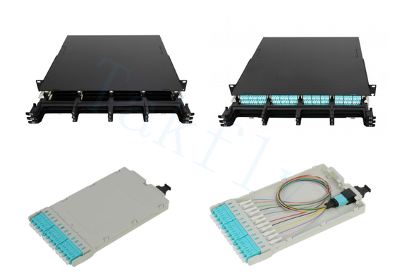 1U 144C High Density MPO Patch Panel 12 Kaset, MPO ke Konversi LC, Pra-Termined untuk SAN / LAN / Data Center
