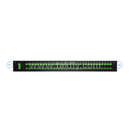 1U Rack Mount PLC Optical Splitter – Panel 19", G657A1 mode tunggal, SC/APC, untuk Distribusi Sinyal Optik