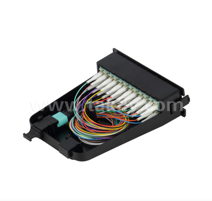 Modul Kaset Pra-Terminasi MPO/MTP ke LC – 12-Core atau 24-Core, Panel Depan Dupleks LC, Adaptor Belakang MPO Ganda, Plug-and-Play untuk Kabel Pusat Data Kepadatan Tinggi