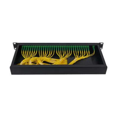 OEM 1U 19Inch 2x64 Rack Mount LC Fiber Optic PLC Splitter untuk Pusat Data FTTx