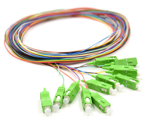 SC/APC 12‑Color Fiber Optic Pigtail Set – Kode Warna untuk Identifikasi Mudah, Konektor Satu Ujung, Serat Telanjang Satu Ujung, untuk Kotak Terminasi, Penyambungan & Sambungan Peralatan