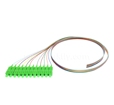 SC/APC 12‑Color Fiber Optic Pigtail Set – Kode Warna untuk Identifikasi Mudah, Konektor Satu Ujung, Serat Telanjang Satu Ujung, untuk Kotak Terminasi, Penyambungan & Sambungan Peralatan