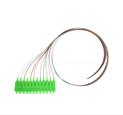 SC/APC 12‑Color Fiber Optic Pigtail Set – Kode Warna untuk Identifikasi Mudah, Konektor Satu Ujung, Serat Telanjang Satu Ujung, untuk Kotak Terminasi, Penyambungan & Sambungan Peralatan