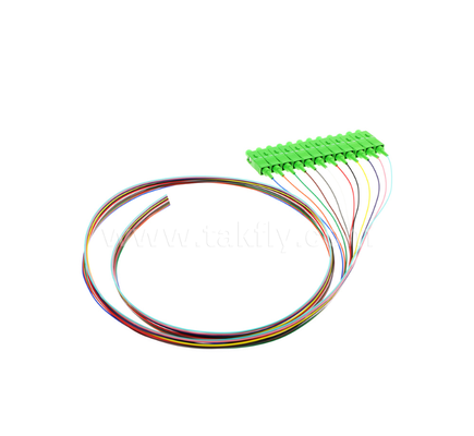 SC/APC 12‑Color Fiber Optic Pigtail Set – Kode Warna untuk Identifikasi Mudah, Konektor Satu Ujung, Serat Telanjang Satu Ujung, untuk Kotak Terminasi, Penyambungan & Sambungan Peralatan