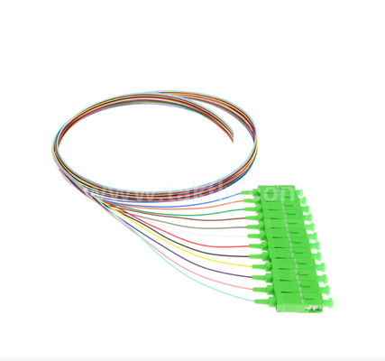 SC/APC 12‑Color Fiber Optic Pigtail Set – Kode Warna untuk Identifikasi Mudah, Konektor Satu Ujung, Serat Telanjang Satu Ujung, untuk Kotak Terminasi, Penyambungan & Sambungan Peralatan