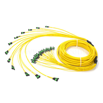 Kabel Trunk MPO Amphenol Kustom 288 Serat 0.35dB Max Loss Sisipan Singlemode OS2 untuk Pusat Data