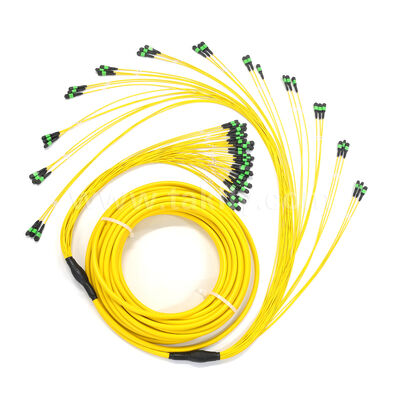 Kabel Trunk MPO Amphenol Kustom 288 Serat 0.35dB Max Loss Sisipan Singlemode OS2 untuk Pusat Data