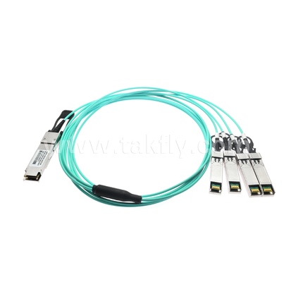 Kabel Optik Aktif 40G QSFP+ ke 4x10G SFP+ – Breakout, Dupleks Penuh 4-Saluran, VCSEL, Dapat Dipasang Saat Panas