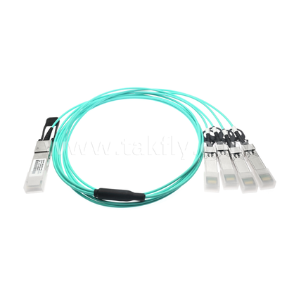 Kabel Optik Aktif 40G QSFP+ ke 4x10G SFP+ – Breakout, Dupleks Penuh 4-Saluran, VCSEL, Dapat Dipasang Saat Panas