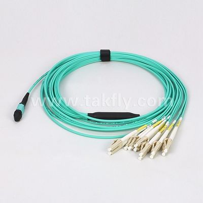 8/12/24 Cores MPO / MTP Female ke LC Fiber Optic Fanout Cable, OM3 50/125 Untuk QSFP