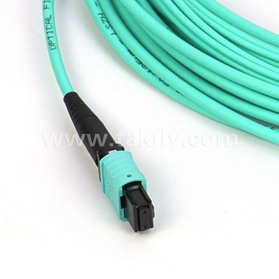 8/12/24 Cores MPO / MTP Female ke LC Fiber Optic Fanout Cable, OM3 50/125 Untuk QSFP