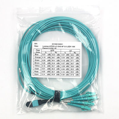 Fiber Optic OM3 OM4 MTP MPO ke LC Kabel Breakout 8F 12F 24F 3.0mm LSZH