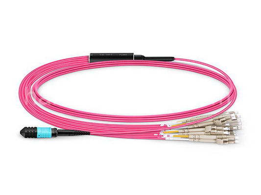 3.0mm LSZH OM4 MPO MTP UPC ke LC UPC 24 Core Breakout Fiber Optic Patch Cord