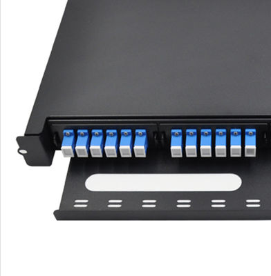 SC 24 Ports 1U Rack Mount Slide Fiber Optic Patch Panel Untuk Kabinet Pusat Data