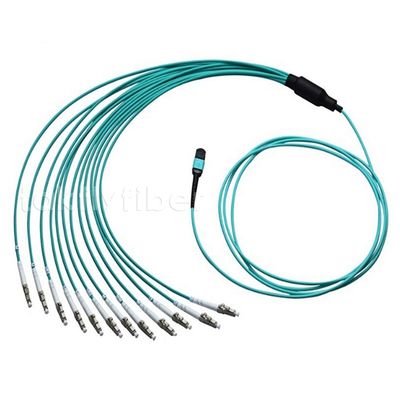 MPO LC Duplex OM4 12 Serat Kabel Breakout Optik 50/125 Kabel Patch Optik
