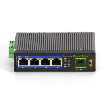 IP40 4 Port 1000Mbps Industrial PoE Switch 30W Dengan Port Optik SFP