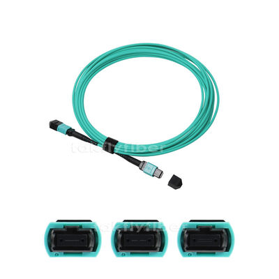OM3 8/12/24 Cores MPO MTP Kabel Serat Optik, 3.0mm, MM 50/125, Aqua